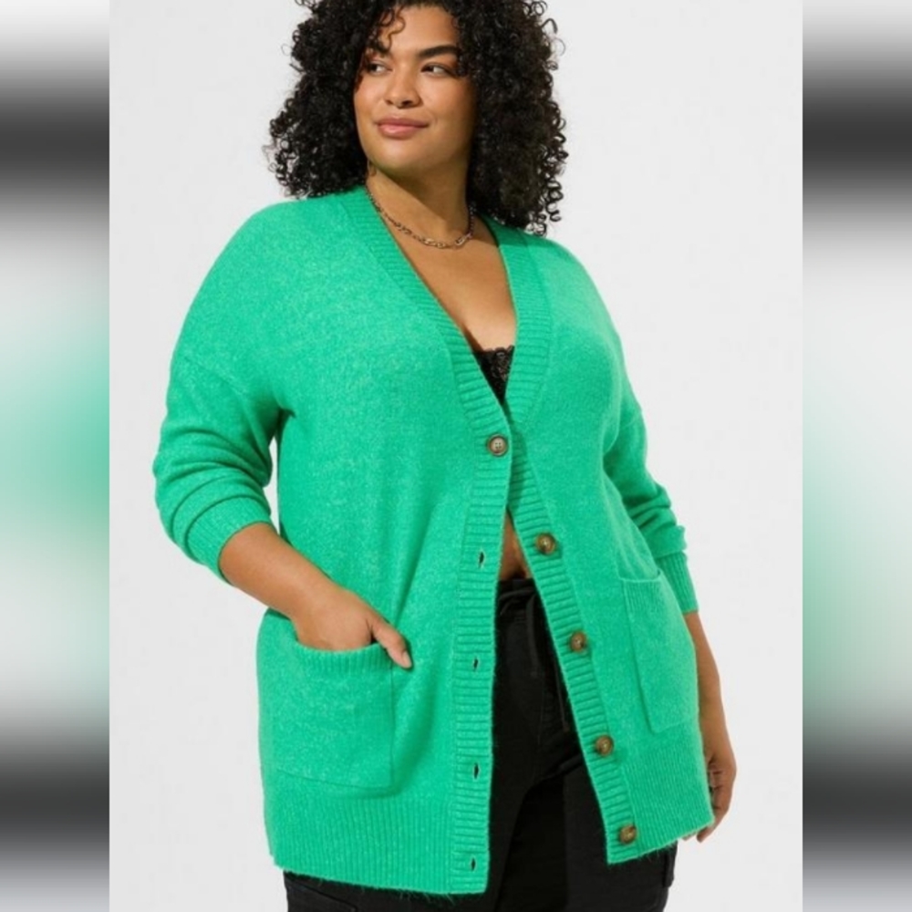 Torrid Vegan Cashmere Boyfriend Cardigan V-Neck Sweater - Picture 1 of 6